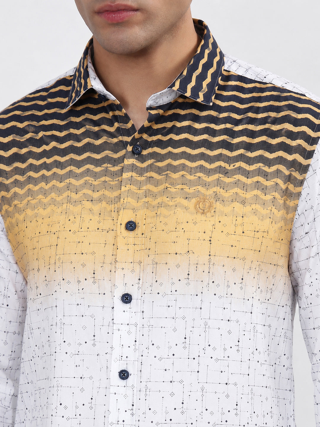 Men’s Printed White Slim Fit Long Sleeves Shirt