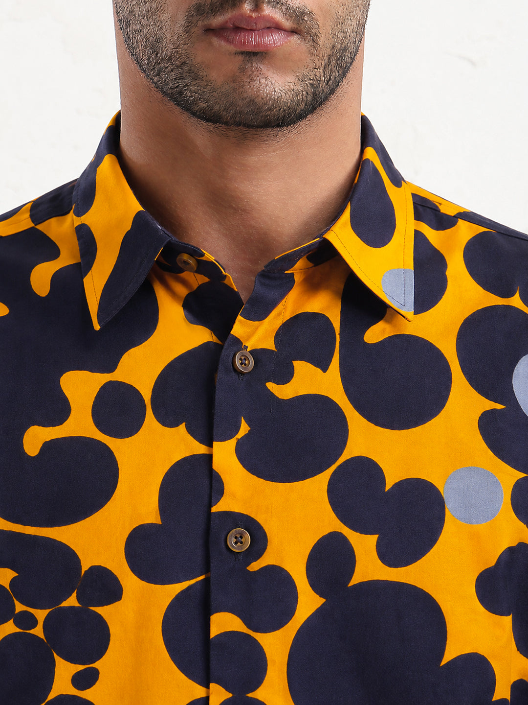 Men’s Abstract Printed Orange Slim Fit Long Sleeves Shirt with Spread Collar