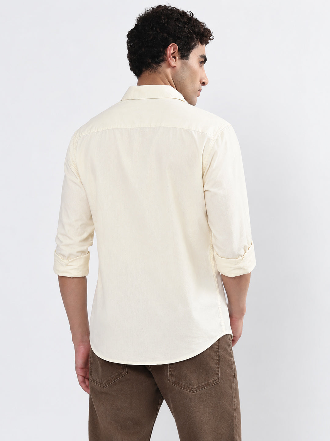 Men’s Cream Slim Fit Long Sleeve Shirt