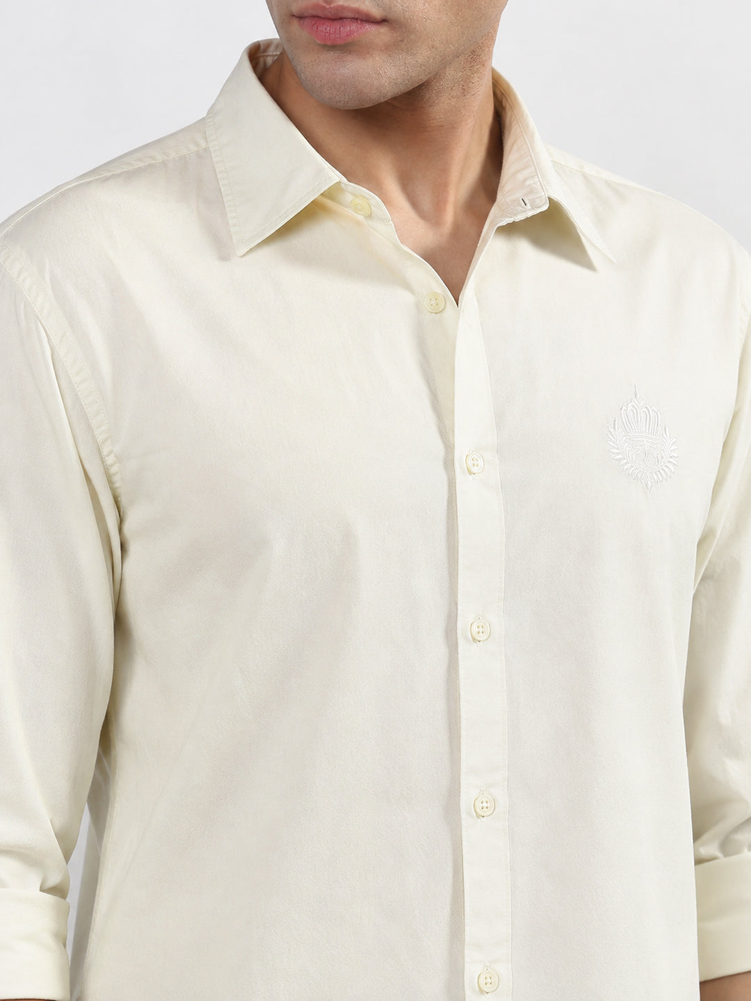 Men’s Cream Slim Fit Long Sleeve Shirt