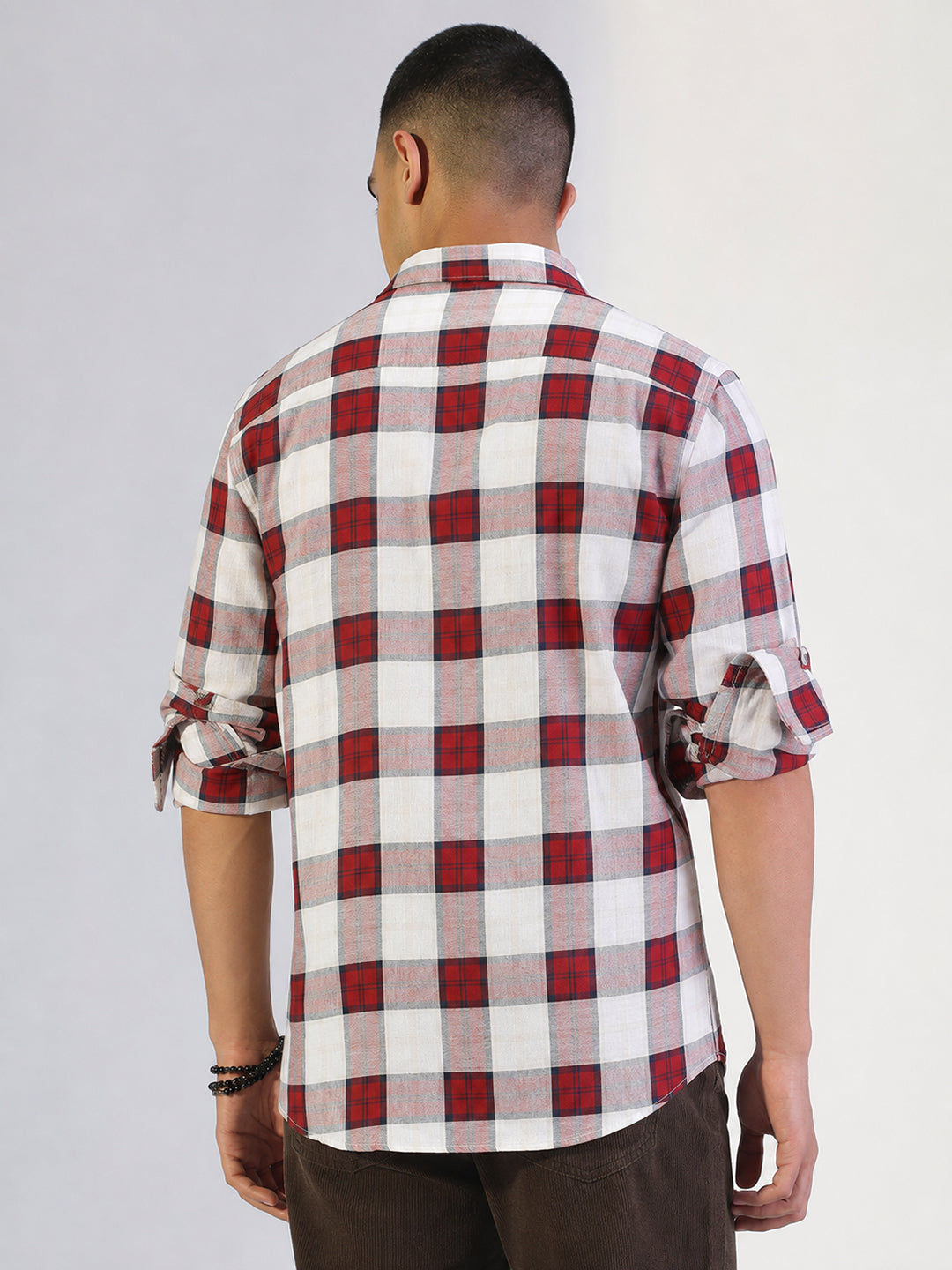 Men’s Tartan Checked Red Slim Fit Long Sleeves Shirt