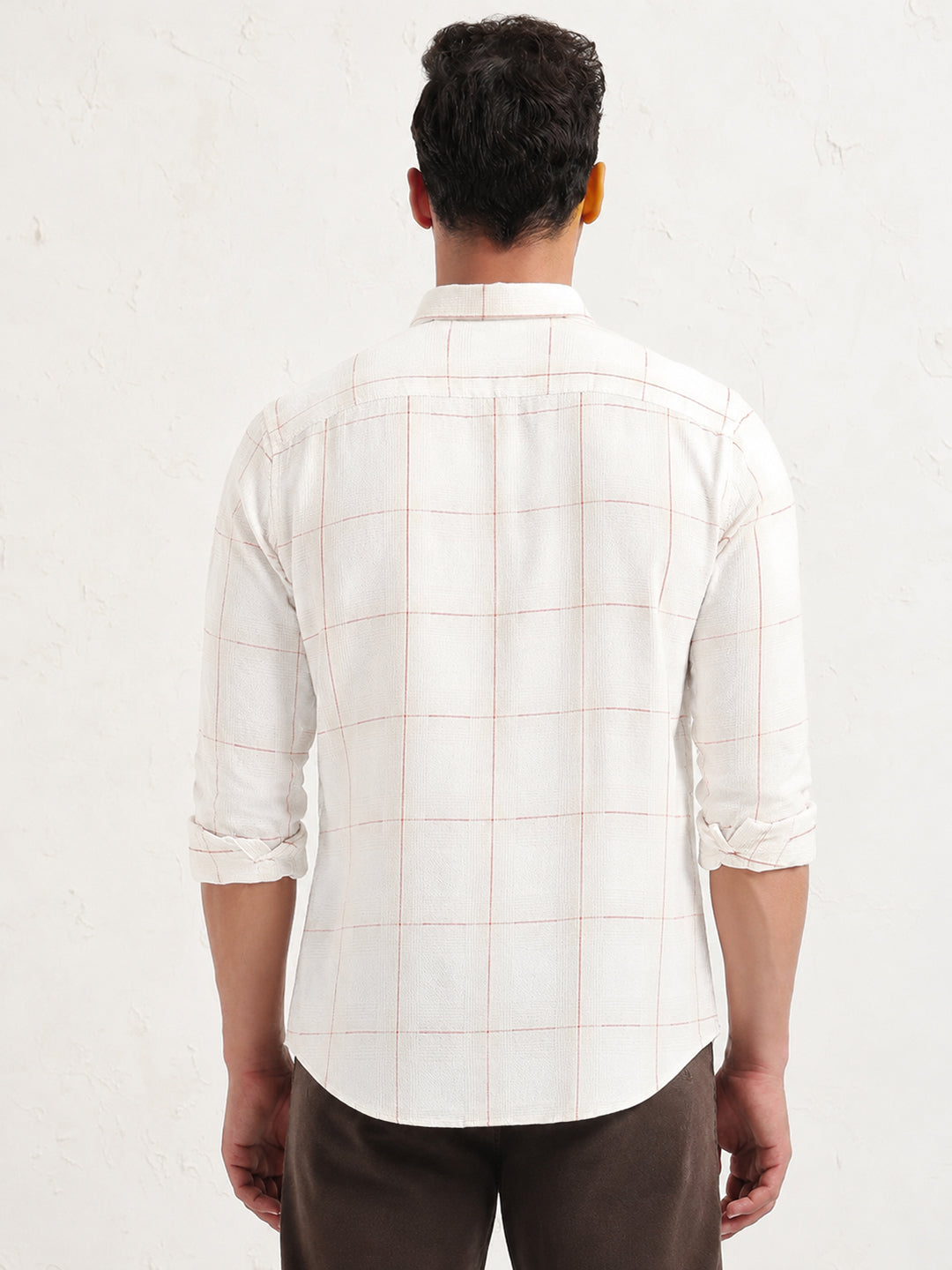 Men’s Windowpane Checked Beige Slim Fit Long Sleeves Shirt