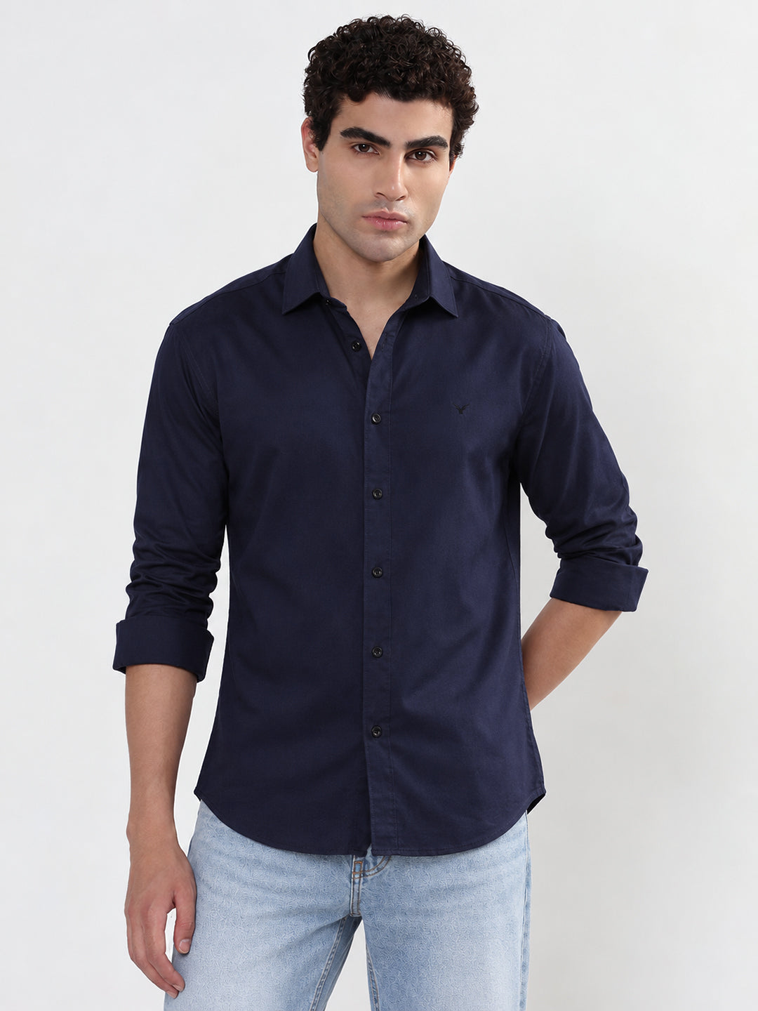 Men’s Navy Blue Slim Fit Long Sleeves Casual Shirt