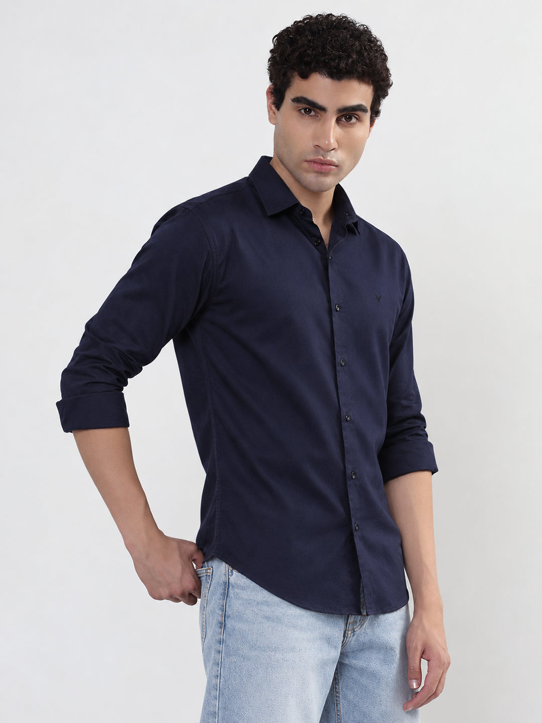 Men’s Navy Blue Slim Fit Long Sleeves Casual Shirt