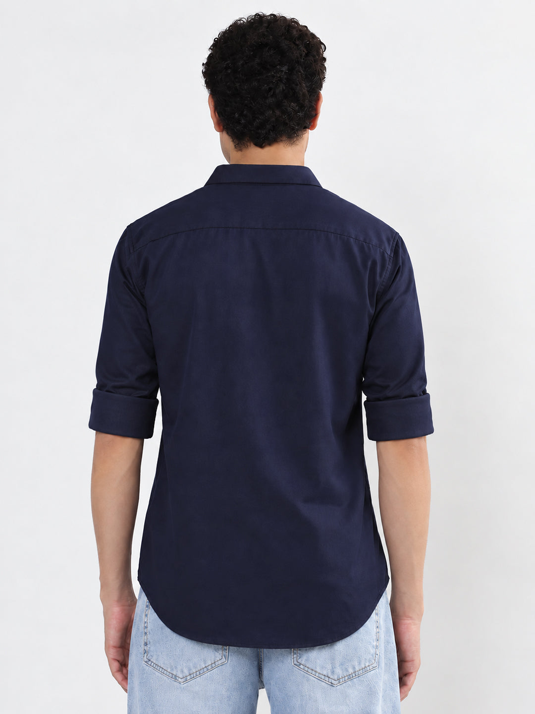 Men’s Navy Blue Slim Fit Long Sleeves Casual Shirt