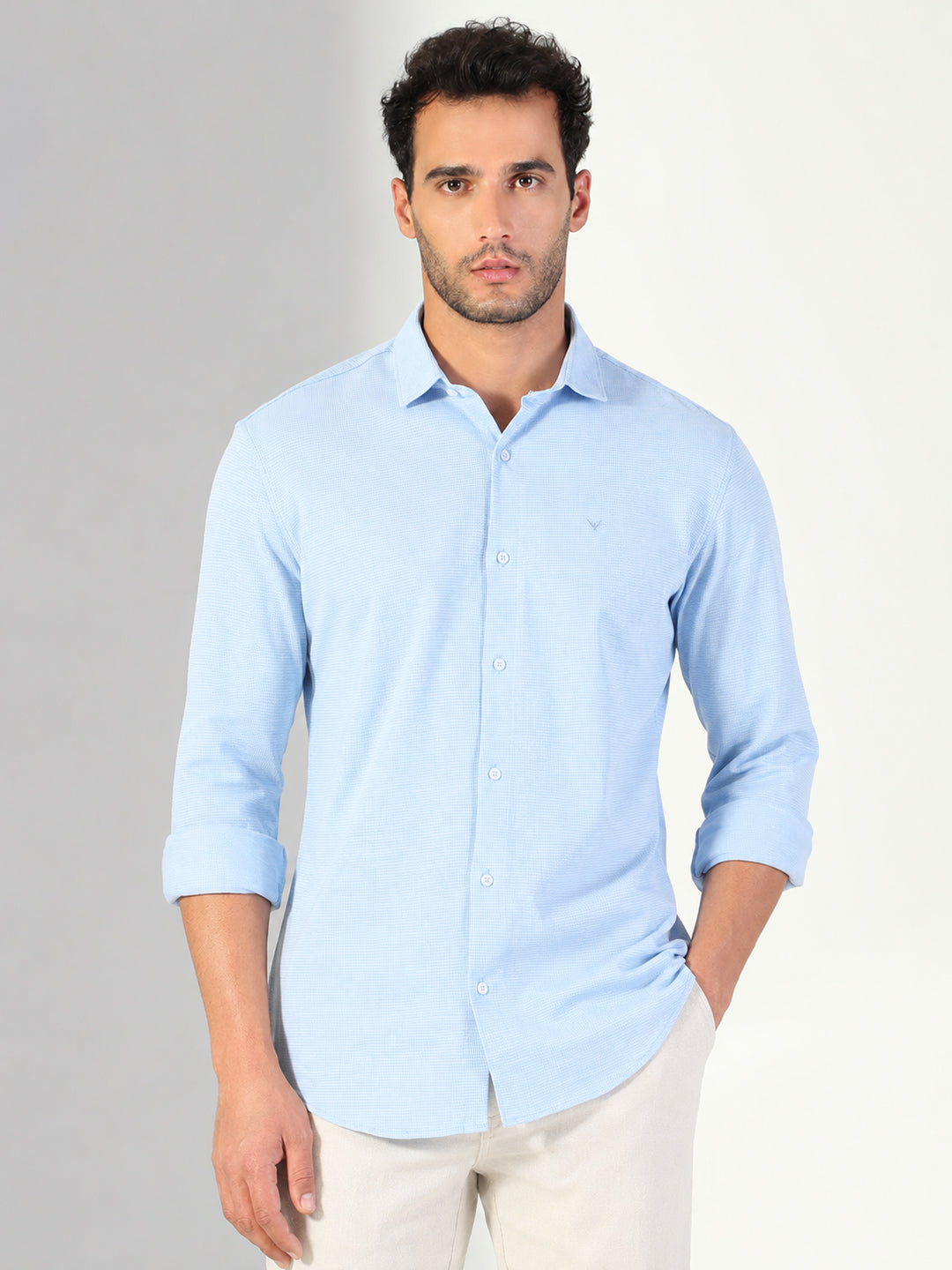 Men’s Chevron Printed Blue Slim Fit Long Sleeves Shirt