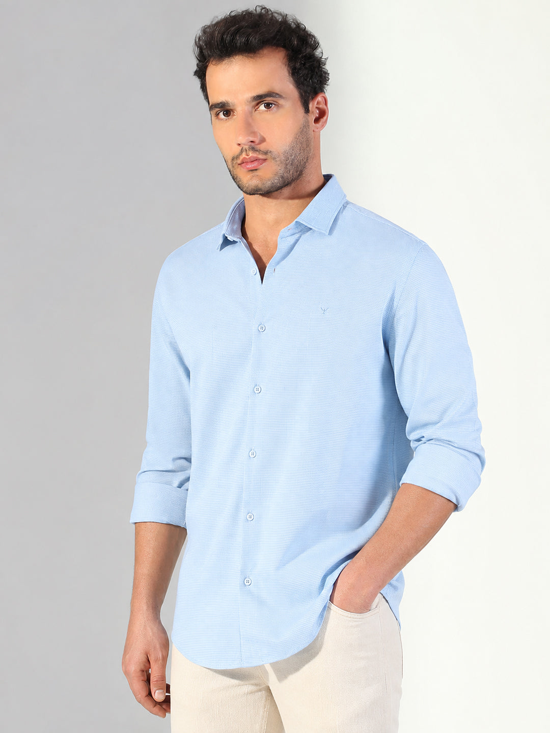 Men’s Chevron Printed Blue Slim Fit Long Sleeves Shirt