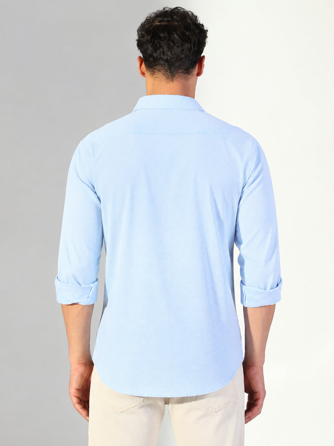 Men’s Chevron Printed Blue Slim Fit Long Sleeves Shirt