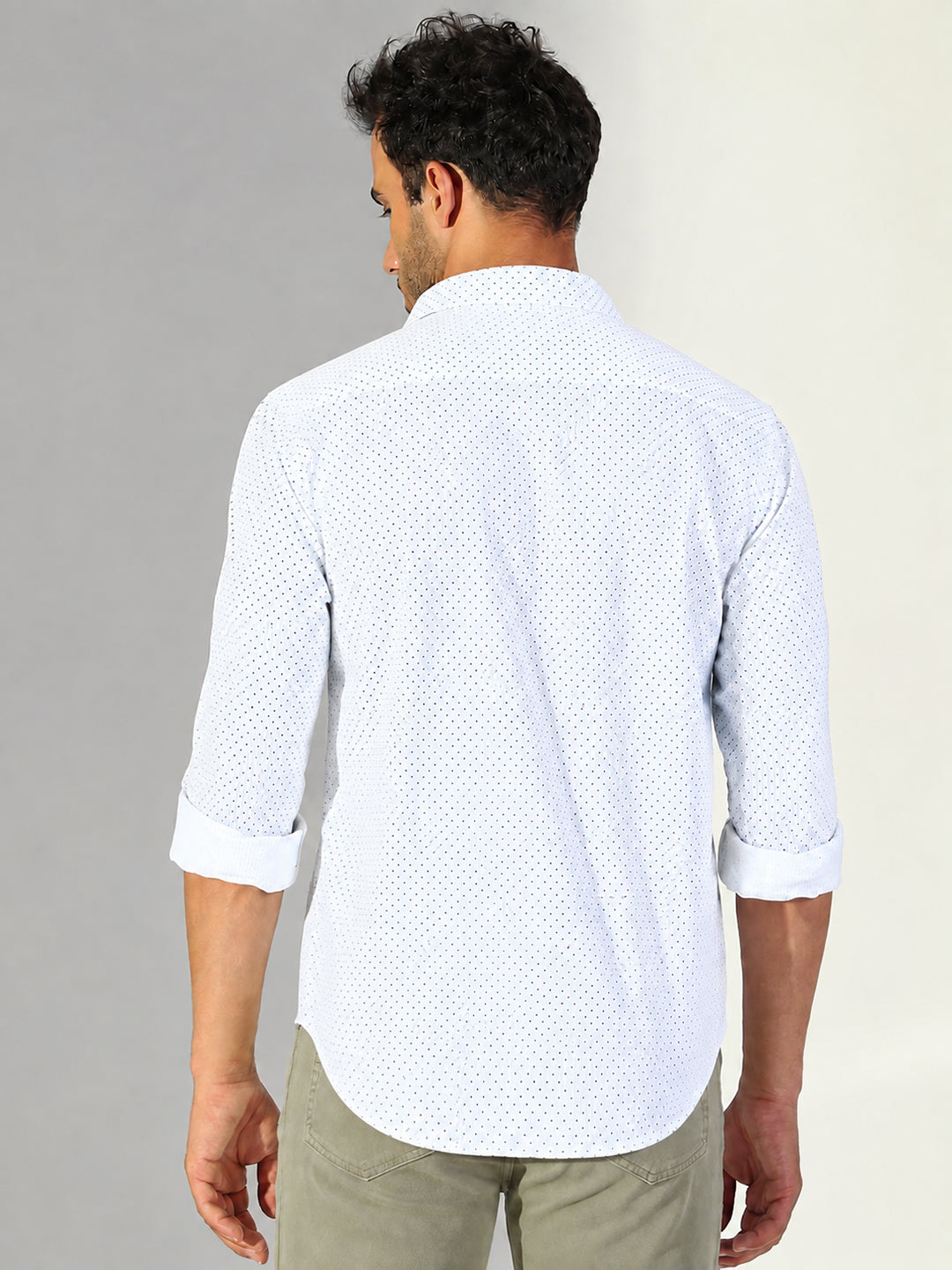 Men’s Polka Dot Print Off White Slim Fit Long Sleeves Shirt