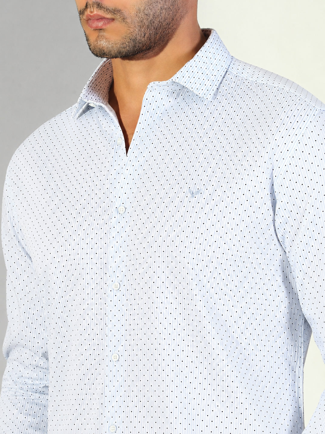 Men’s Polka Dot Print Off White Slim Fit Long Sleeves Shirt