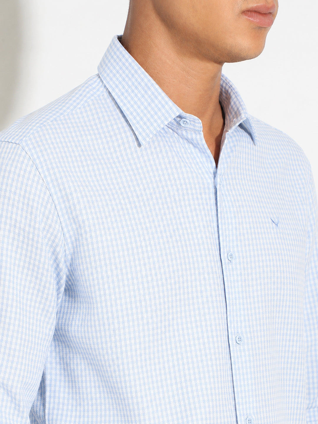 Men’s Micro Checks Blue Slim Fit Long Sleeves Shirt