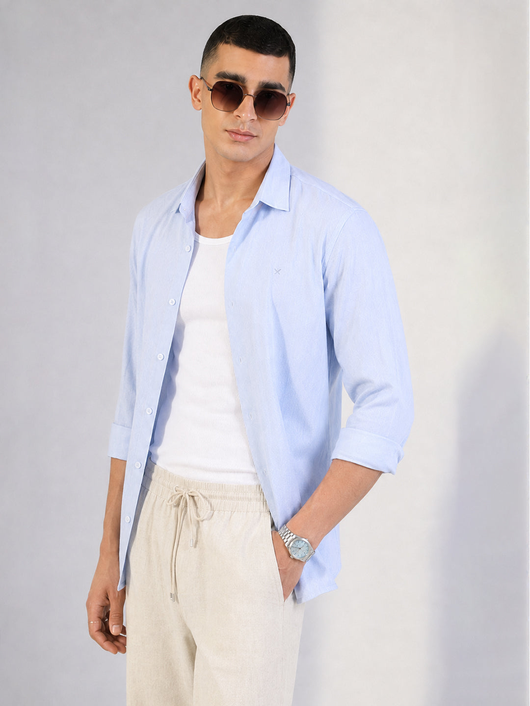 Men’s Striped Blue Slim Fit Long Sleeves Shirt