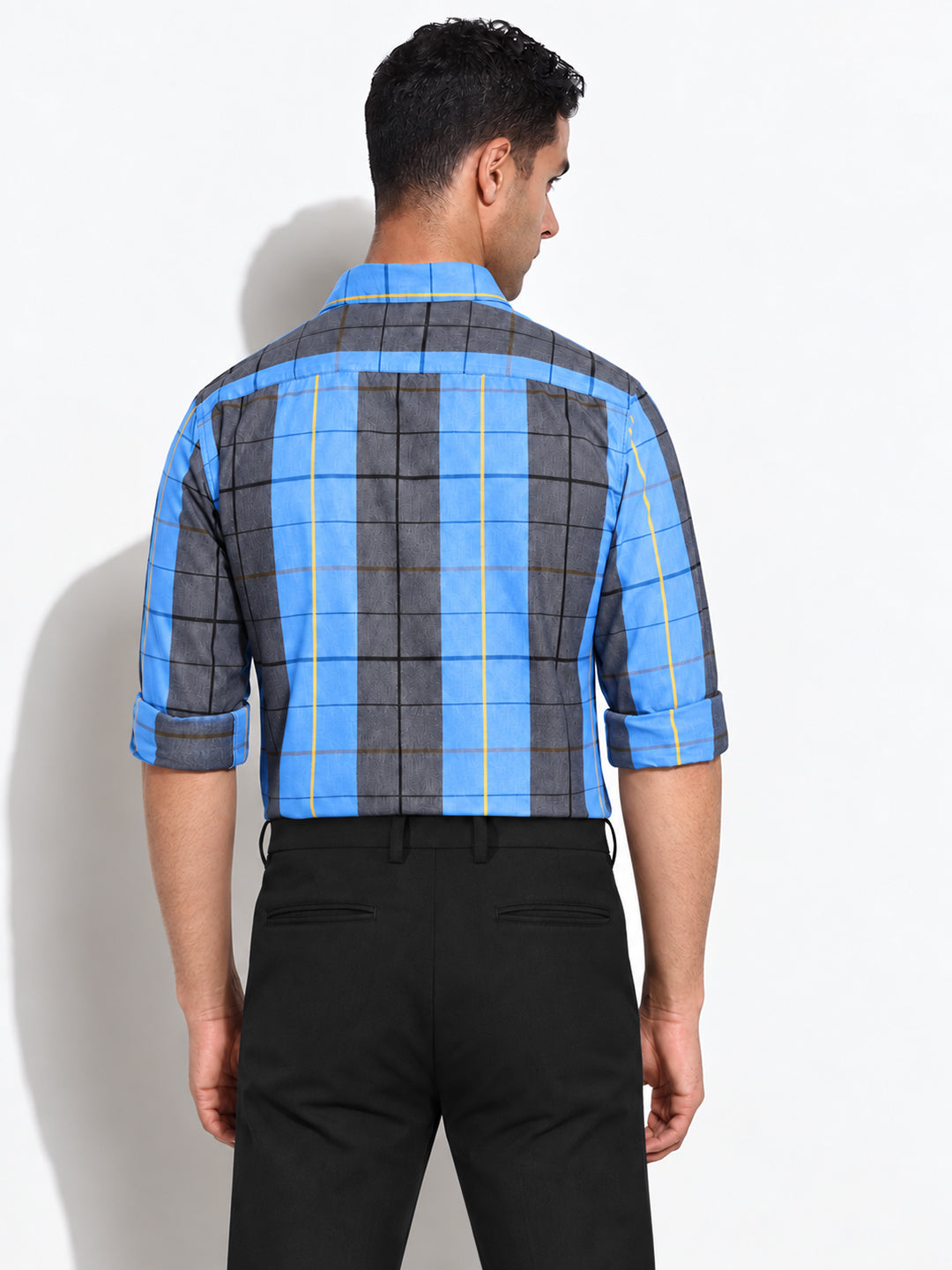 Men’s Striped Blue Slim Fit Long Sleeves Shirt with Chest Pocket