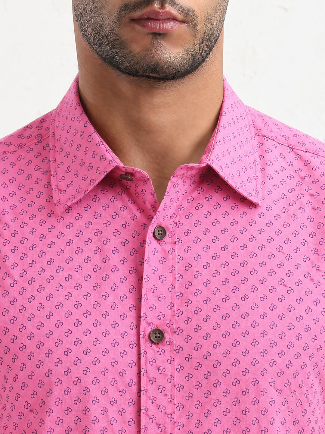 Men’s Micro Printed Pink Slim Fit Long Sleeve Casual Shirt