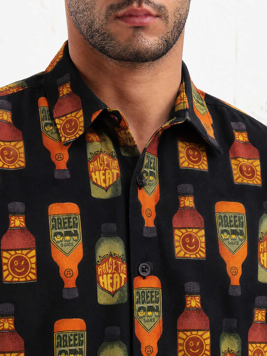 Men’s Graphic Printed Black Slim Fit Long Sleeve Casual Shirt