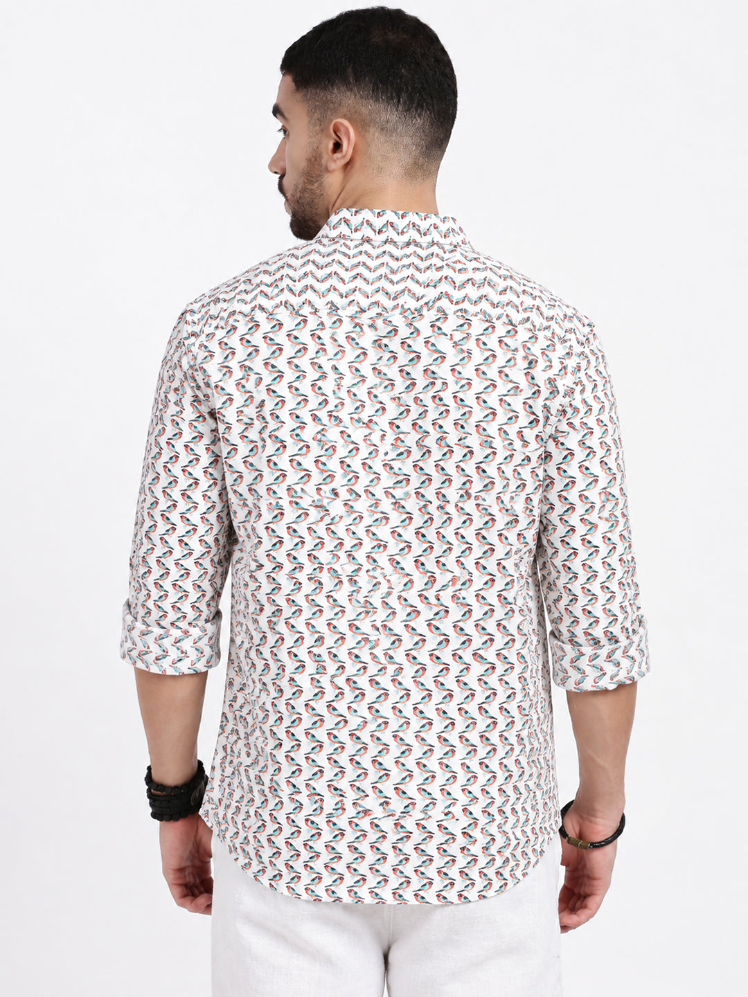Men’s Graphic Printed White Long Sleeves Casual Shirt