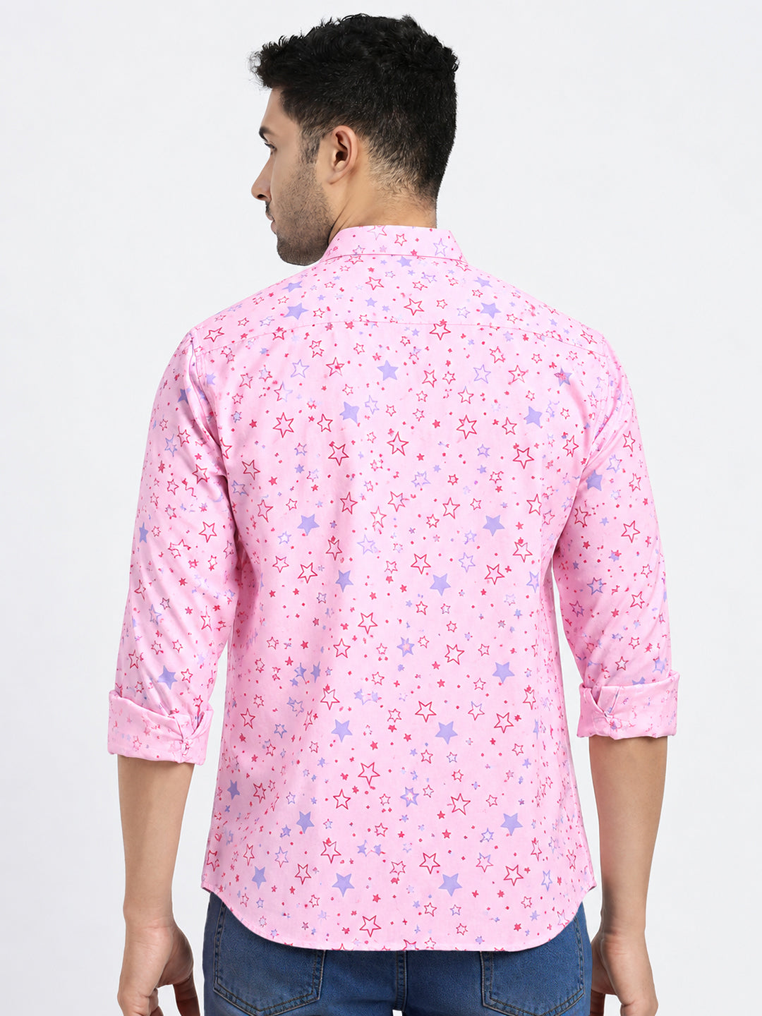 Men’s Graphic Printed Pink Slim Fit Long Sleeves Casual Shirt