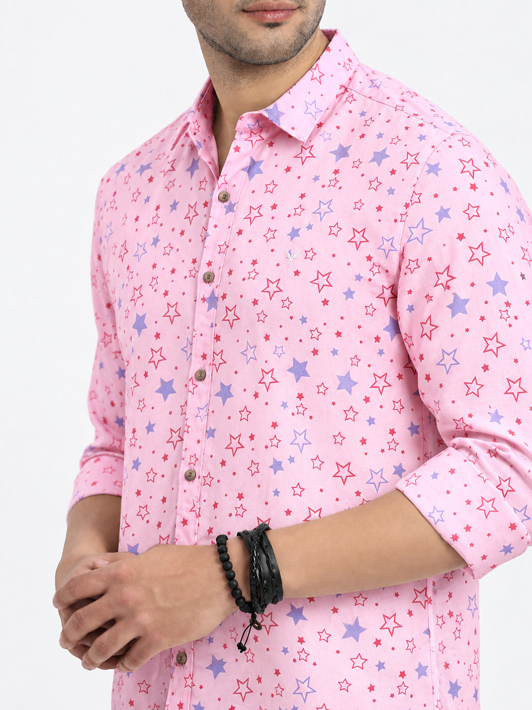 Men’s Graphic Printed Pink Slim Fit Long Sleeves Casual Shirt