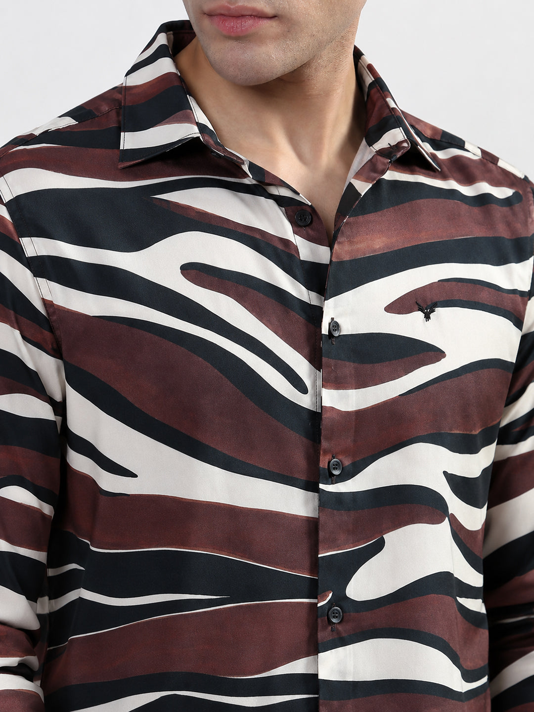 Men’s Abstract Printed Brown Slim Fit Long Sleeves Casual Shirt