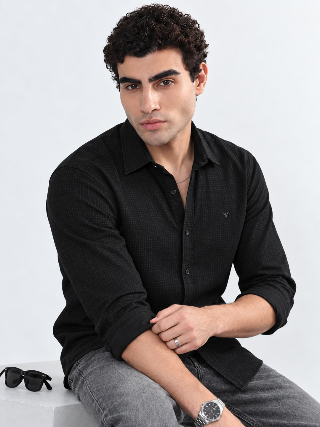 Men’s Printed Black Slim Fit Long Sleeves Shirt