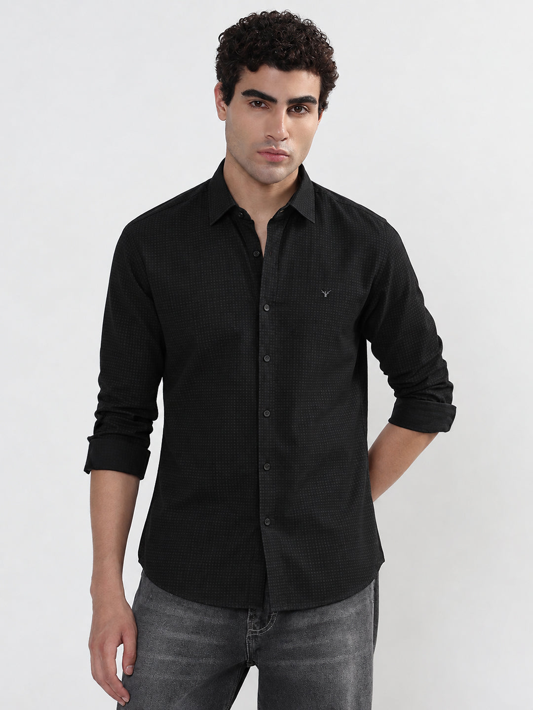 Men’s Printed Black Slim Fit Long Sleeves Shirt