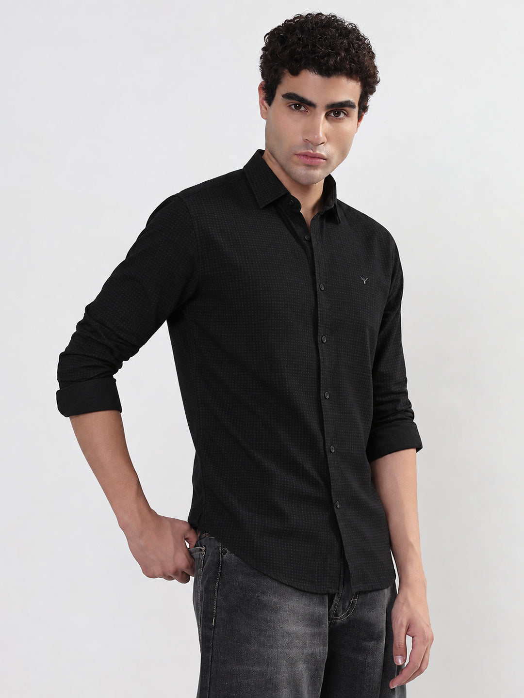 Men’s Printed Black Slim Fit Long Sleeves Shirt