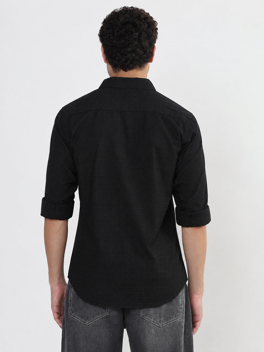 Men’s Printed Black Slim Fit Long Sleeves Shirt