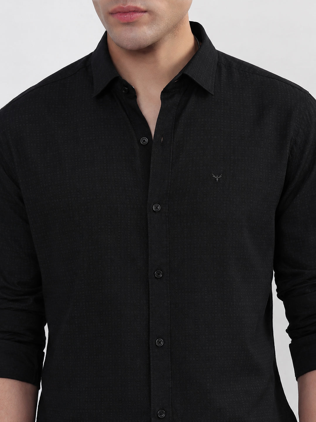 Men’s Printed Black Slim Fit Long Sleeves Shirt