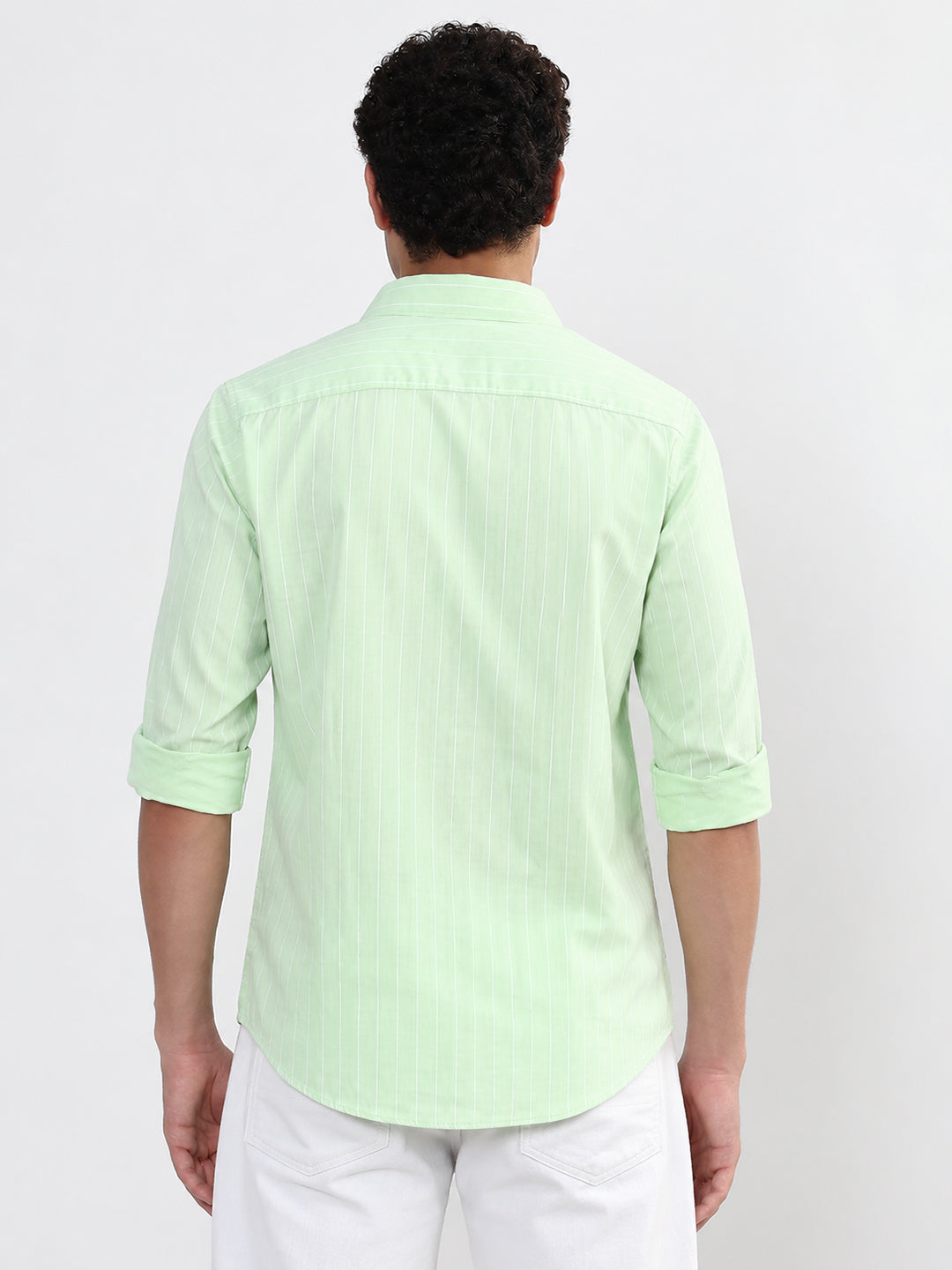 Men’s Vertical Striped Green Slim Fit Casual Shirt