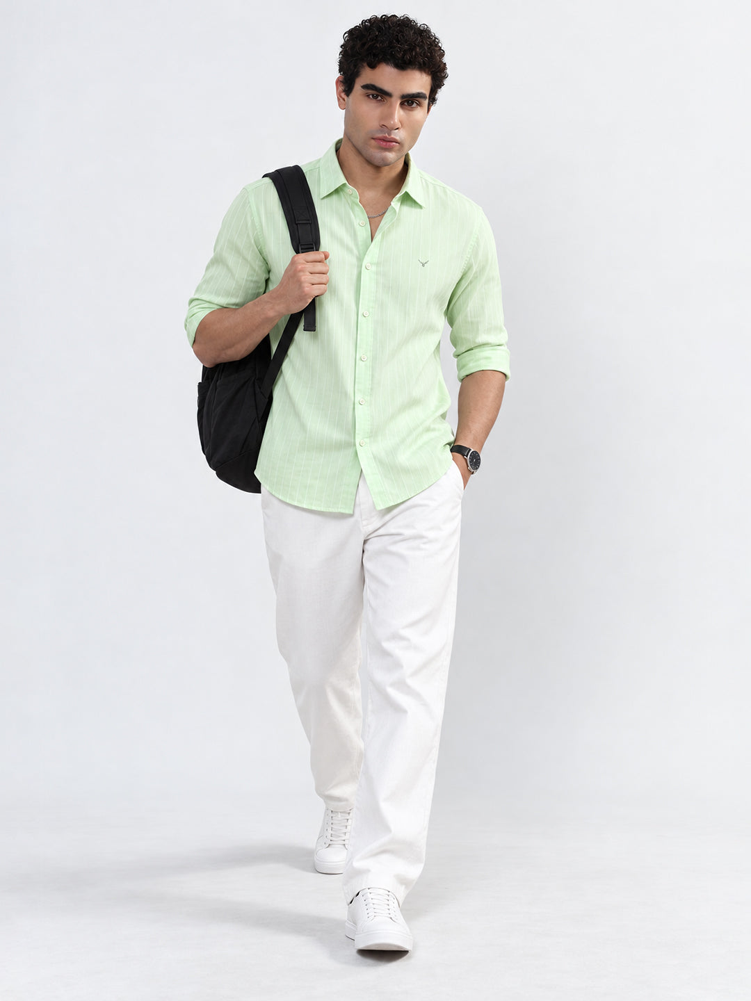 Men’s Vertical Striped Green Slim Fit Casual Shirt