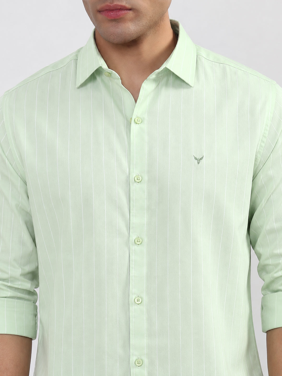 Men’s Vertical Striped Green Slim Fit Casual Shirt