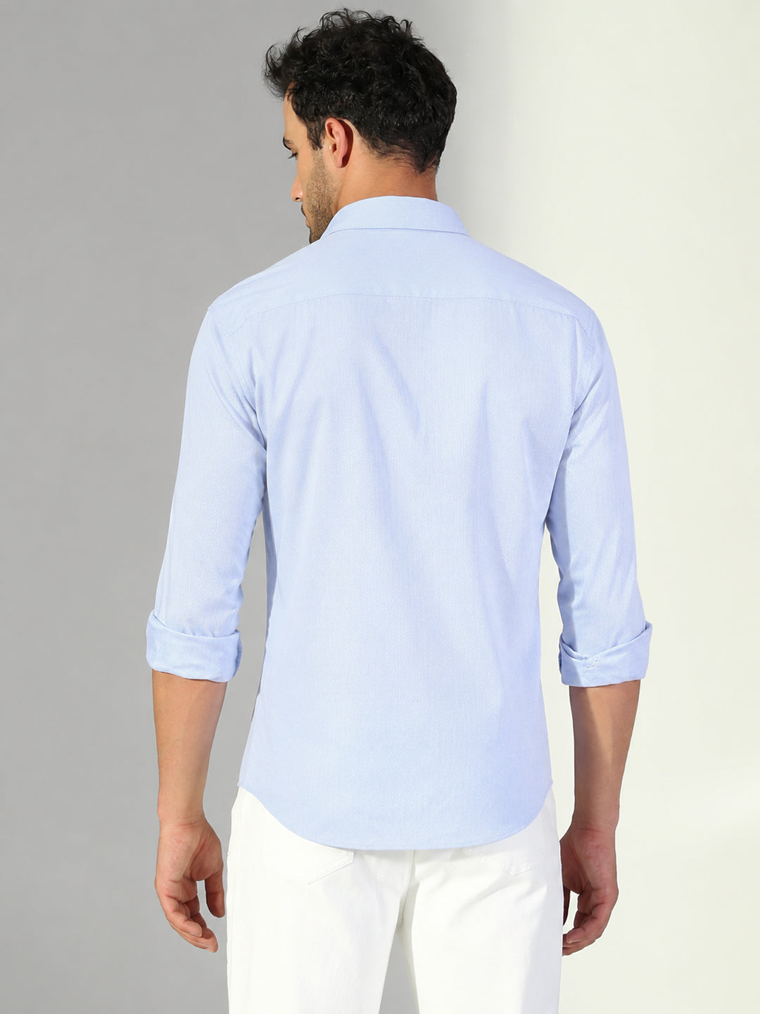 Men's Blue Chevron Print Long Sleeves Shirt with Spread Collar