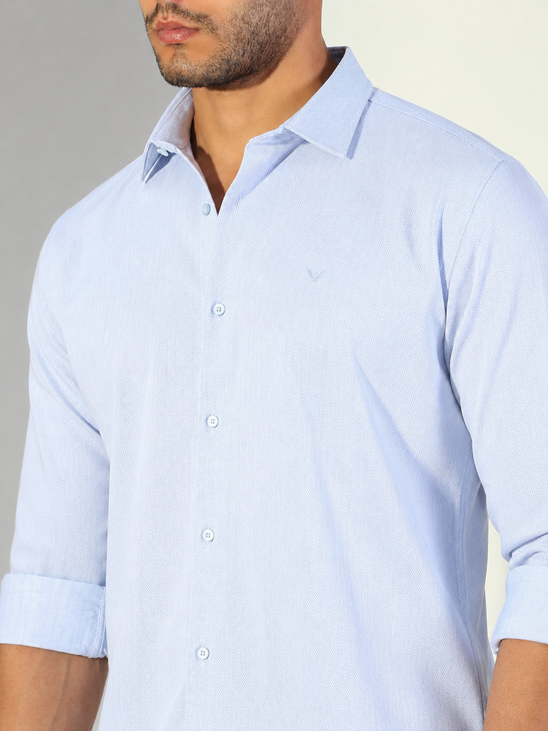 Men's Blue Chevron Print Long Sleeves Shirt with Spread Collar