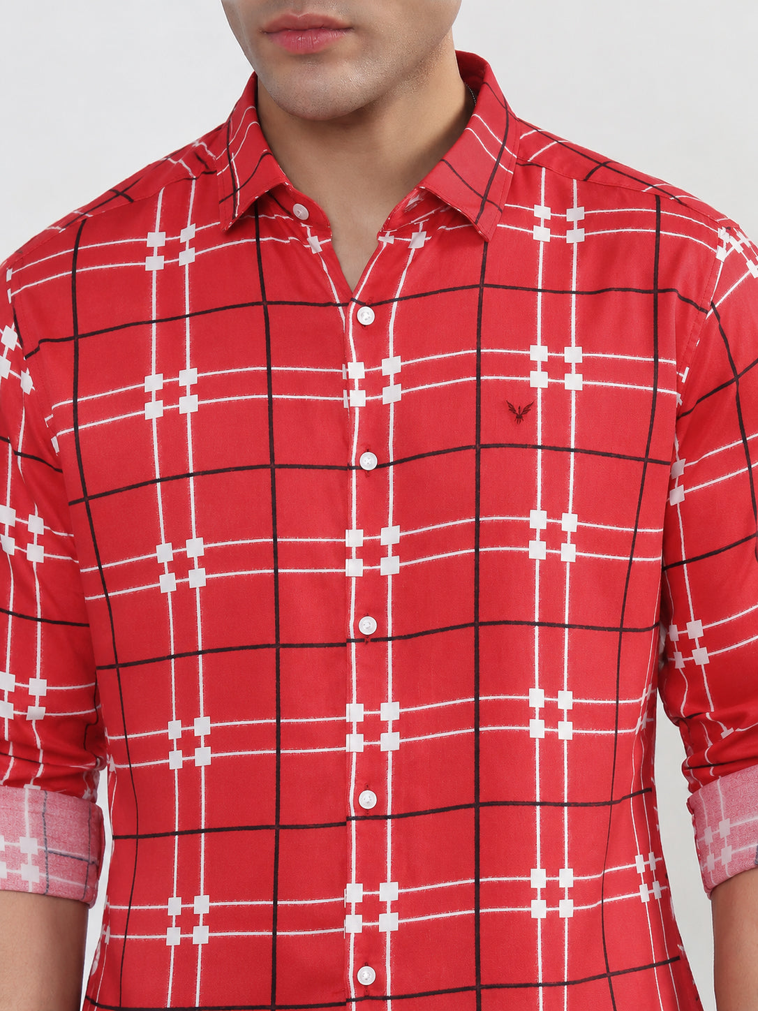 Men’s Windowpane Checked Red Slim Fit Long Sleeves Casual Shirt