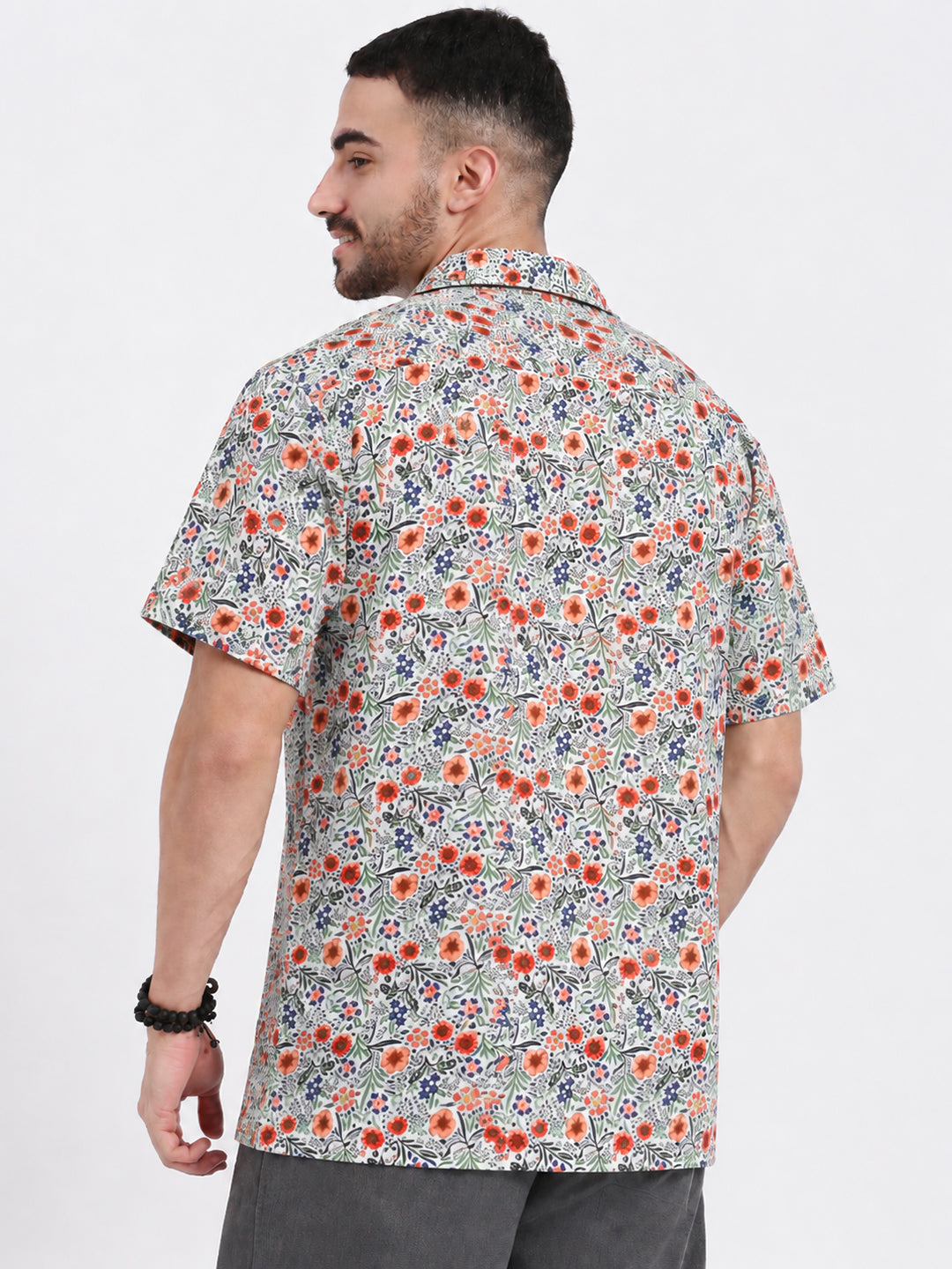 Men’s Floral Printed Blue Short Sleeves Shirt