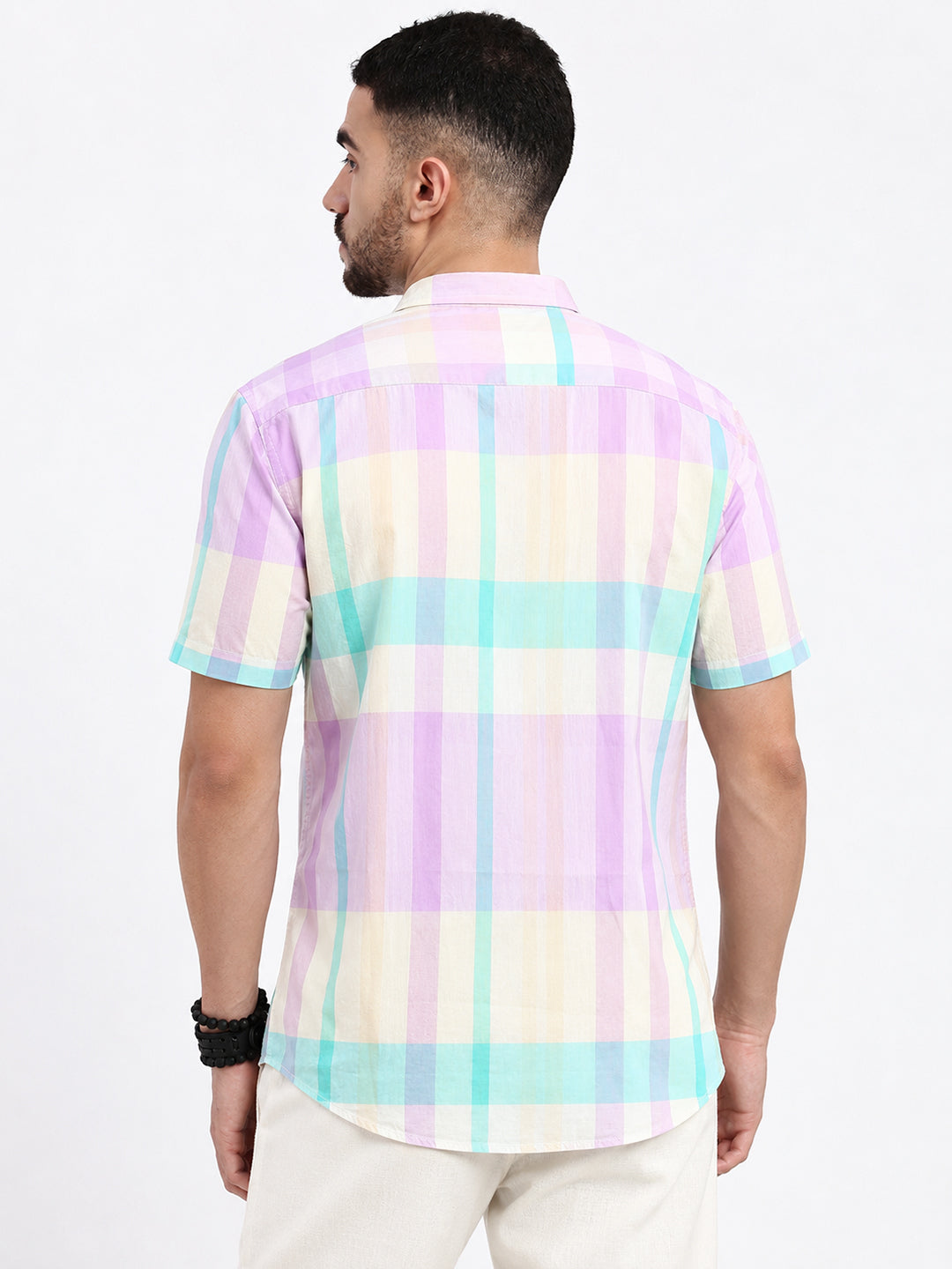 Men’s Checked Lavender Regular Fit Short Sleeve Shirt