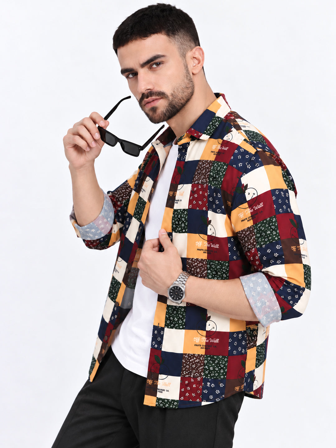 Men’s Printed Maroon Slim Fit Long Sleeves Casual Shirt