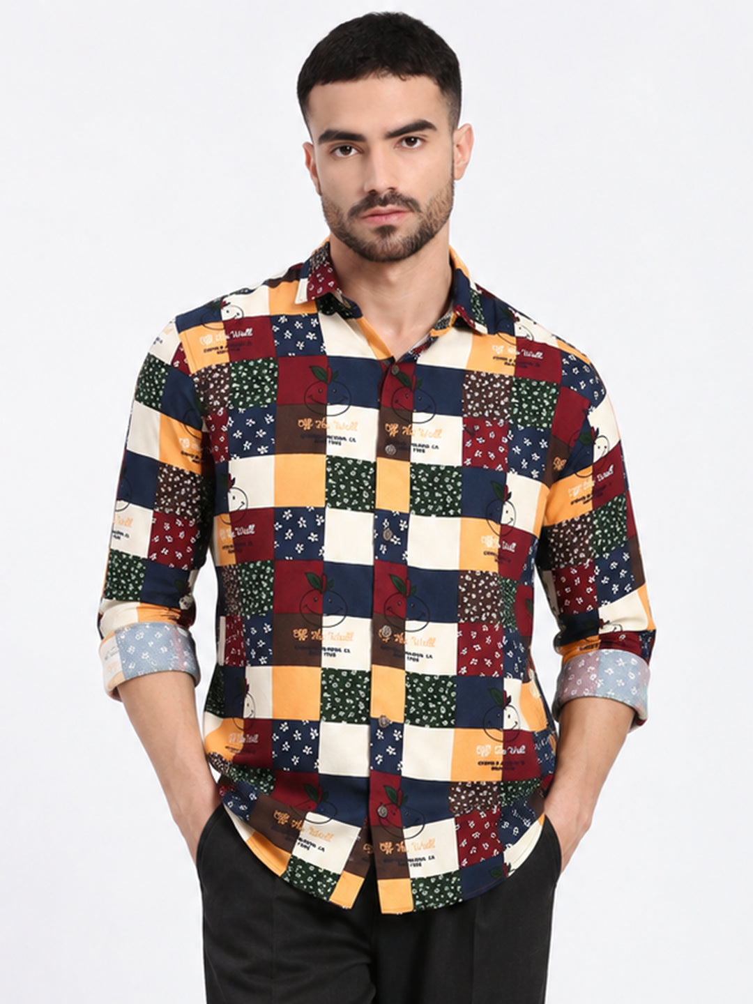 Men’s Printed Maroon Slim Fit Long Sleeves Casual Shirt