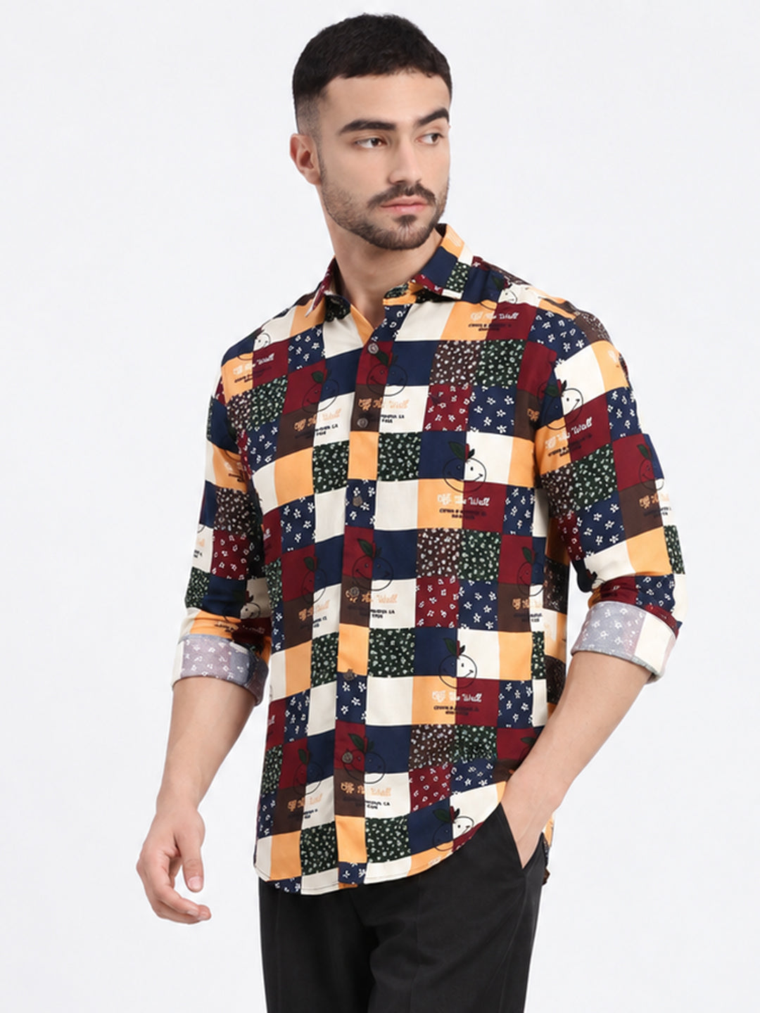 Men’s Printed Maroon Slim Fit Long Sleeves Casual Shirt