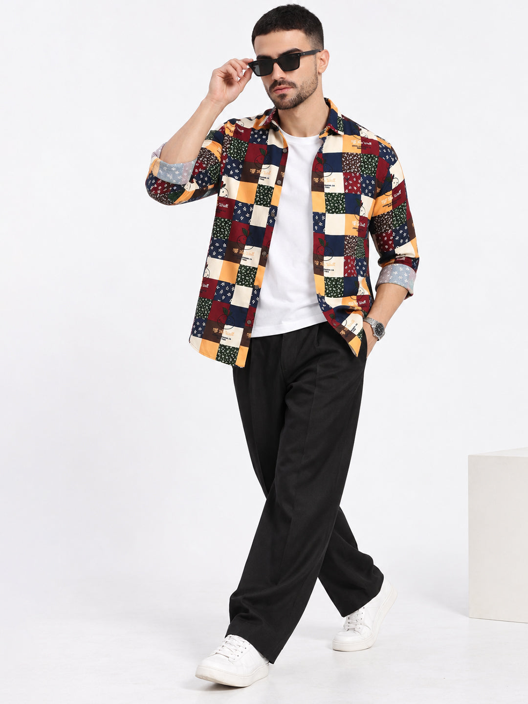Men’s Printed Maroon Slim Fit Long Sleeves Casual Shirt