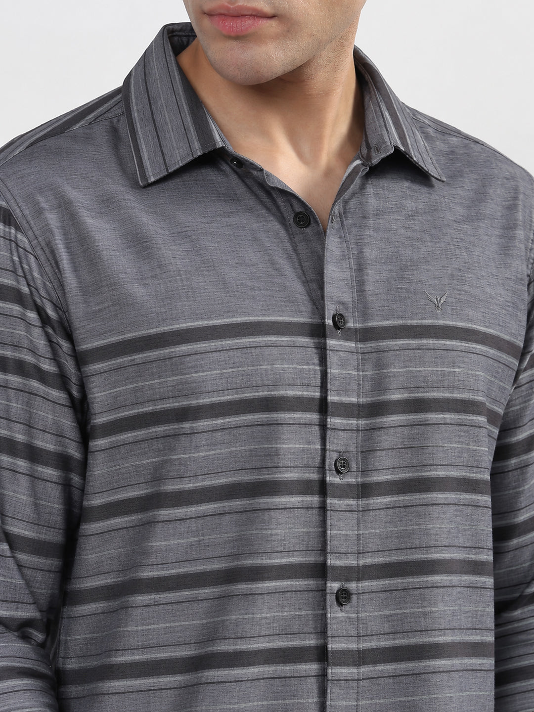 Men’s Horizontal Striped Grey Slim Fit Long Sleeves Casual Shirt