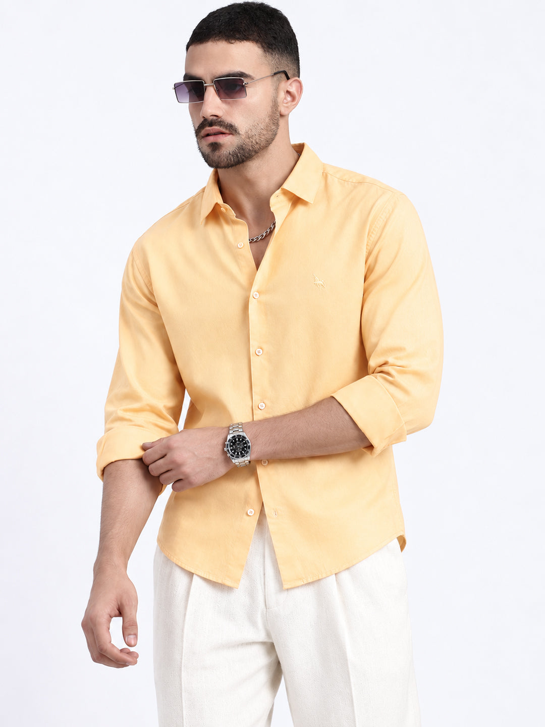 Men’s Orange Slim Fit Long Sleeves Casual Shirt