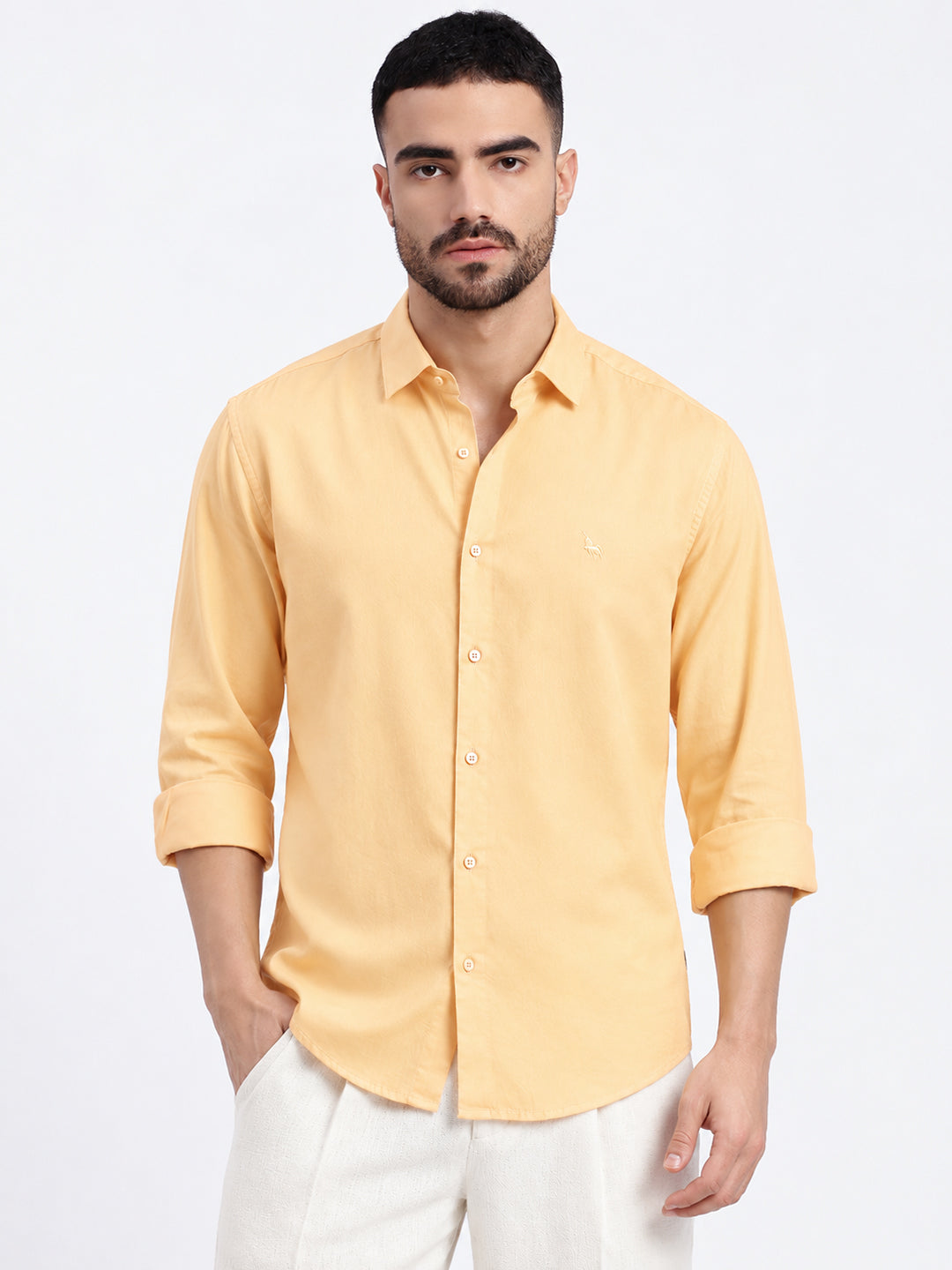 Men’s Orange Slim Fit Long Sleeves Casual Shirt