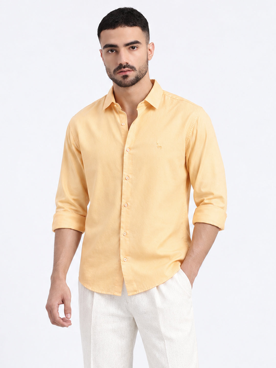 Men’s Orange Slim Fit Long Sleeves Casual Shirt