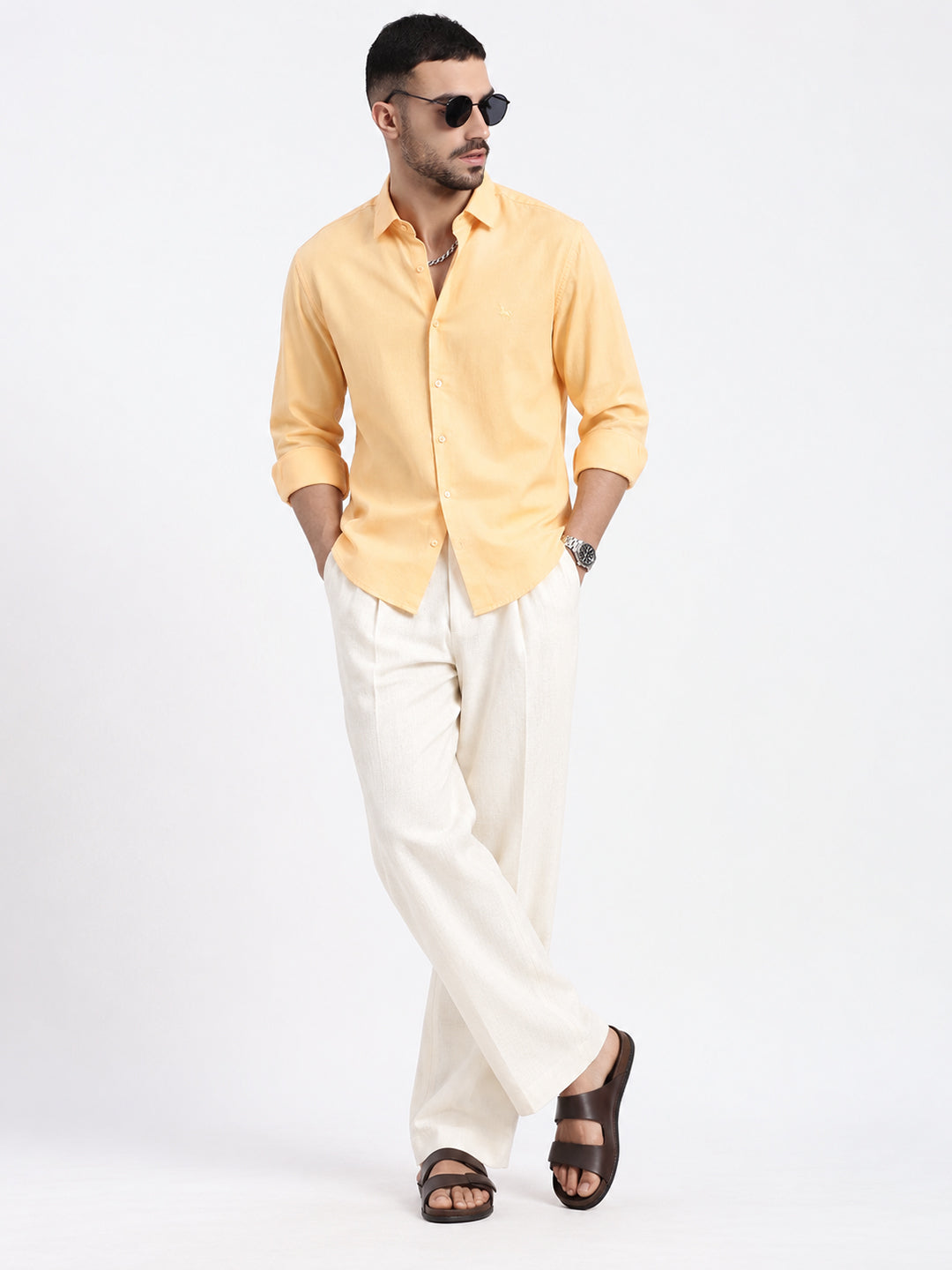 Men’s Orange Slim Fit Long Sleeves Casual Shirt