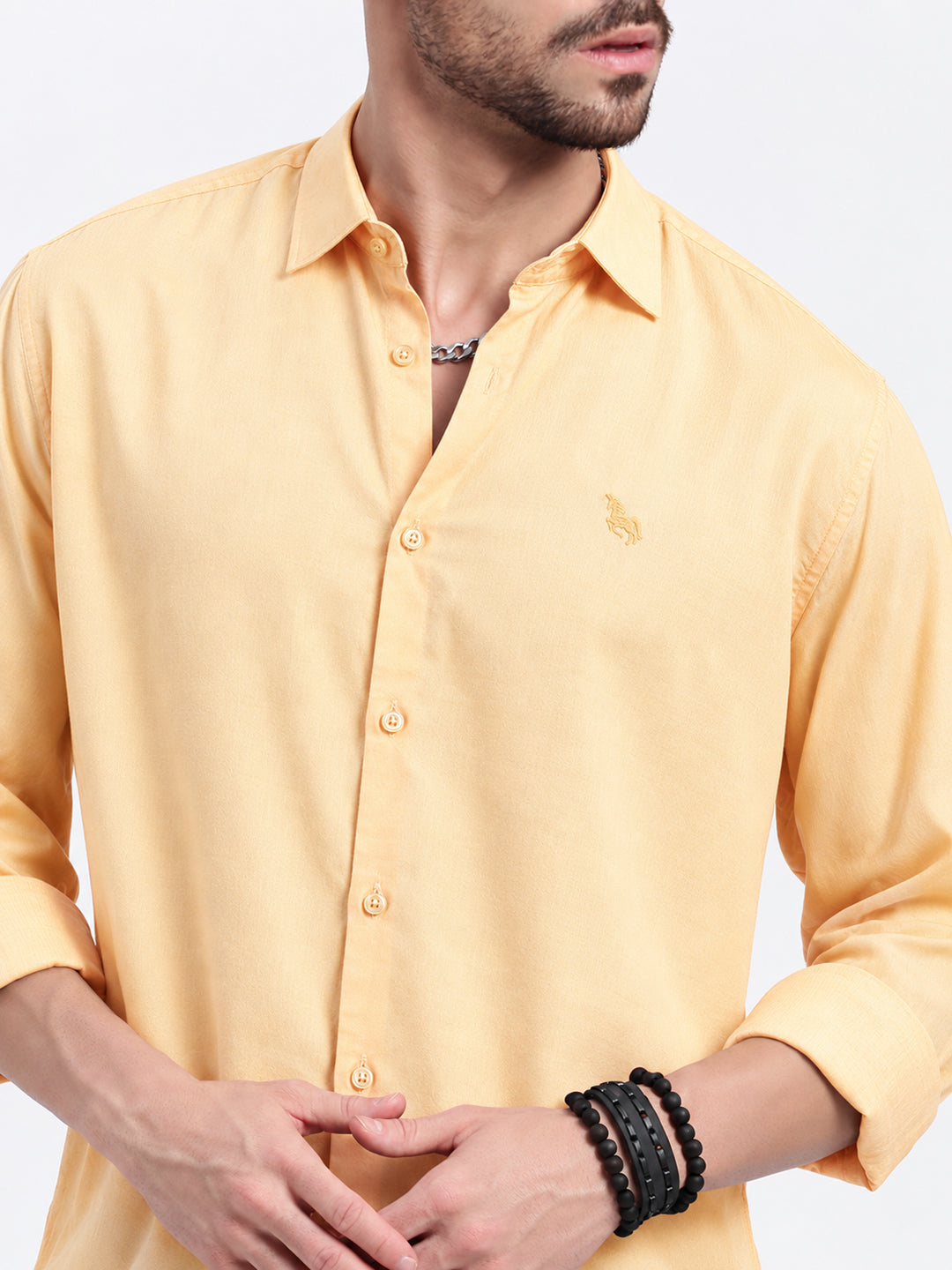 Men’s Orange Slim Fit Long Sleeves Casual Shirt