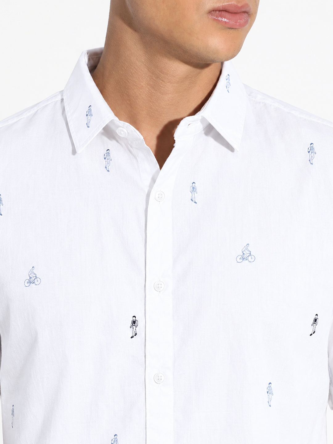 Men’s Printed White Slim Fit Long Sleeves Casual Shirt