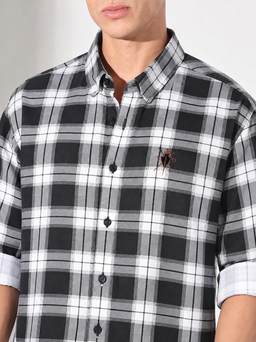 Men’s Checked Black Slim Fit Long Sleeves Casual Shirt
