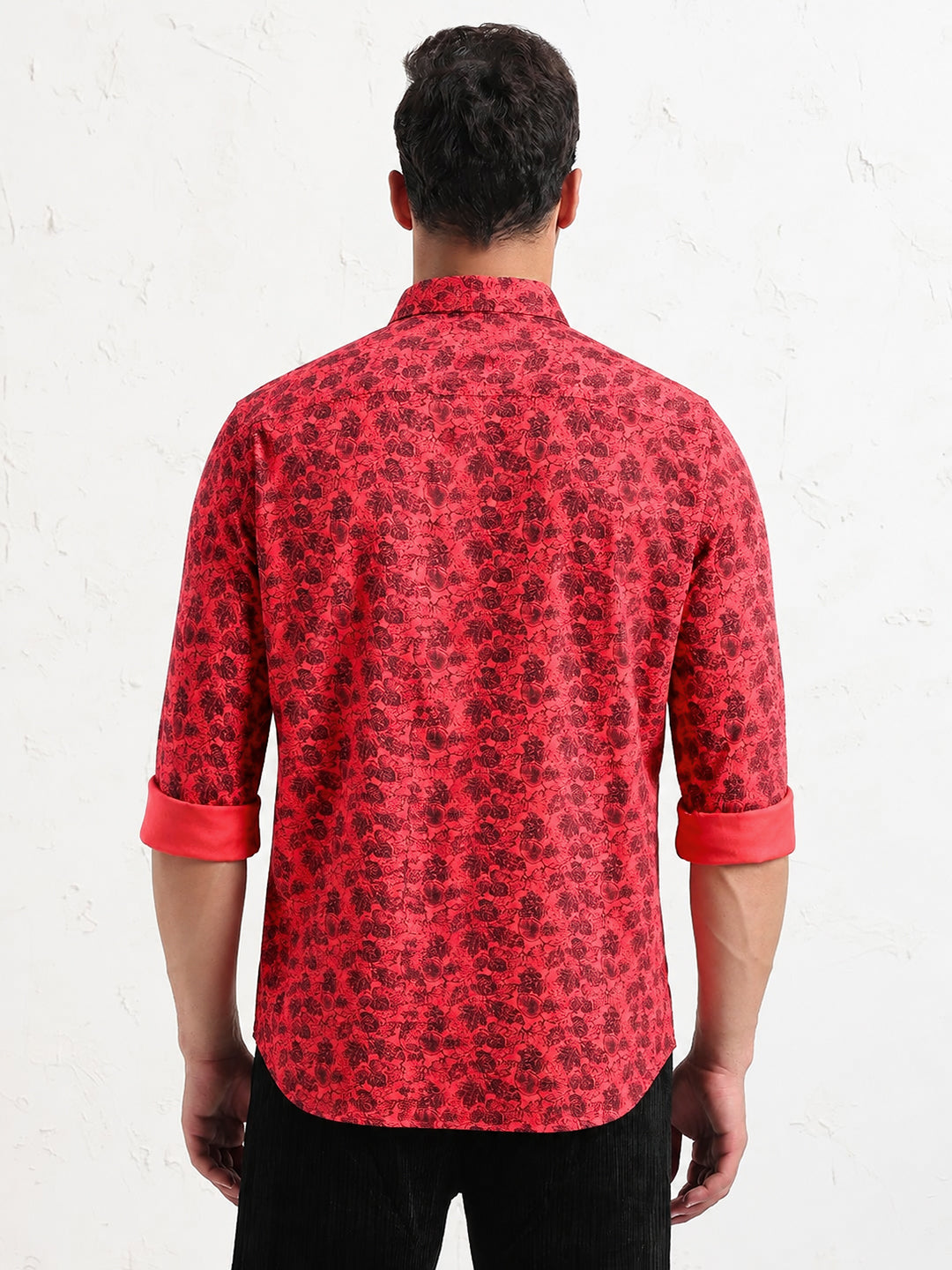 Men’s Tropical Printed Pink Slim Fit Long Sleeve Casual Shirt