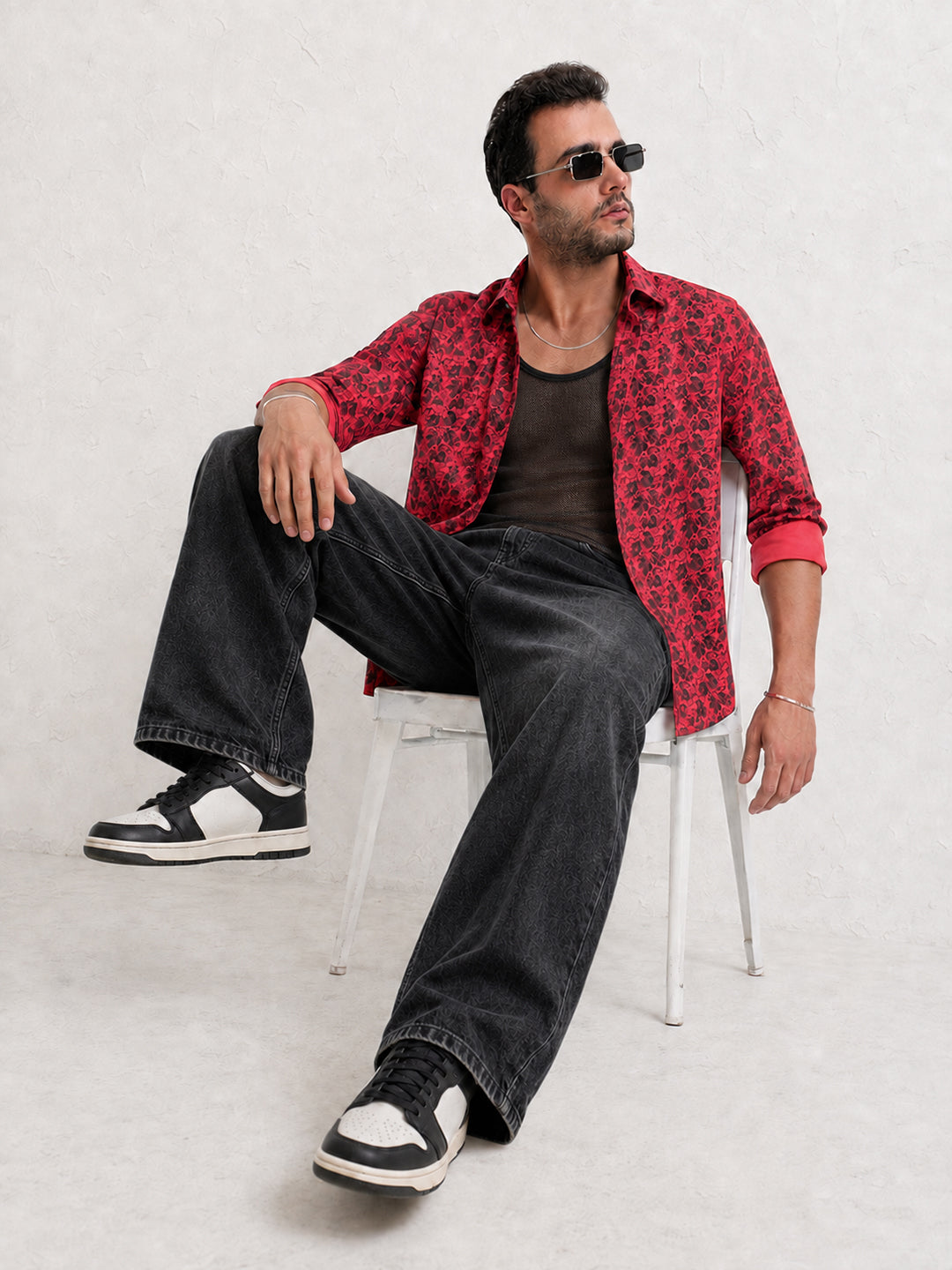 Men’s Tropical Printed Pink Slim Fit Long Sleeve Casual Shirt
